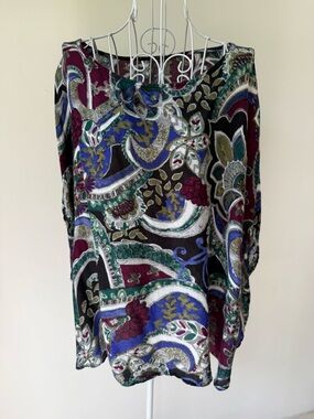 Chico’s XL Multicolor Paisley Print Blouse Flowy Boho Top Rayon EUC